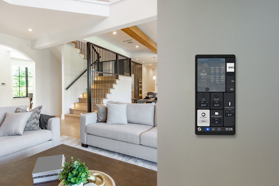 Smart-home control panel in a residential interior